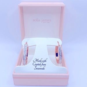Sofia James Rose Gold Swarovski Crystal Hoop Earrings NWT